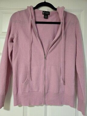 Bloomingdale's 100% Cashmere Pink Cashmere Zip Hoodie Sweater
